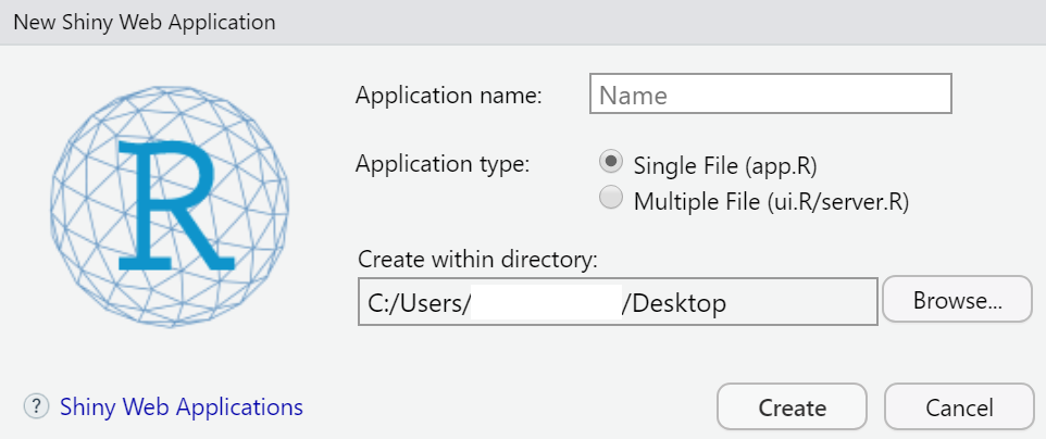 Creating a new shiny web app.